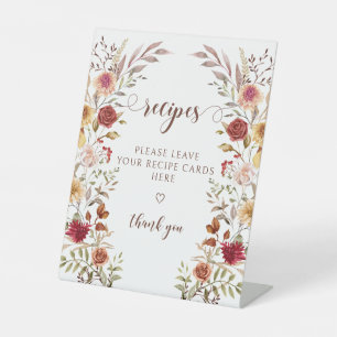 Burgundy Autumn Floral Bridal Shower Recipe Pedestal Sign