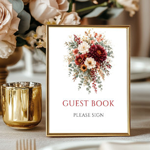 Burgundy Autumn Floral Guest Book 8x10 Sign