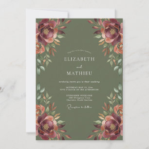 Burgundy Autumn Floral Wedding Invitation