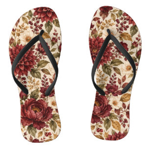 Burgundy Autumn Floral Women's Flip Flops