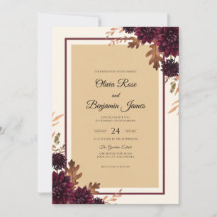 Burgundy Autumn Leaf Wedding Invitation