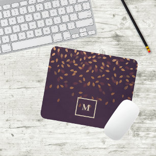 Burgundy Autumn Leaves Falling Monogram Mouse Pad