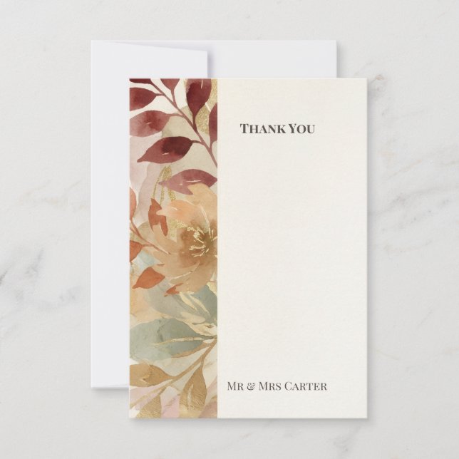 Burgundy Autumn Leaves Thank You Card (Front)