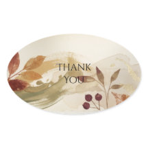 Burgundy Autumn Leaves Thank You Oval Sticker