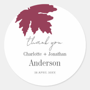 Burgundy Autumn Maple Leaf Wedding Favours Classic Round Sticker