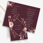 Burgundy Autumn Romance Gold Frame Wedding Program<br><div class="desc">This wedding ceremony program features a watercolor flower wreath of dahlias, garden roses, and peony in burgundy red, maroon, blush pink over fall leaves with a faux gold diamond shape frame. For more advanced customisation of this design, please click the BLUE DESIGN TOOL BUTTON. Matching items are also available. NOTE:...</div>