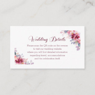 Burgundy Autumn Watercolor QR Info Wedding Enclosure Card