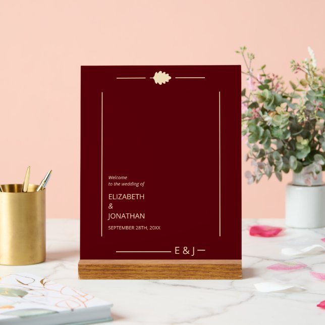 Burgundy Autumn Wedding Acrylic Sign (Wedding)