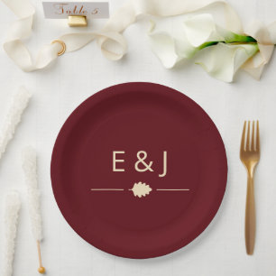 Burgundy Autumn Wedding Paper Plate
