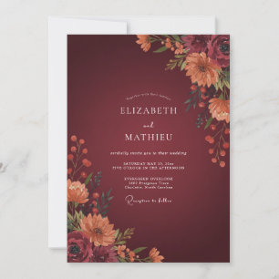 Burgundy Autumnal Botanical Wedding Invitation