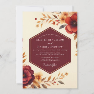 Burgundy Autumnal Floral Romance Wedding Invitation