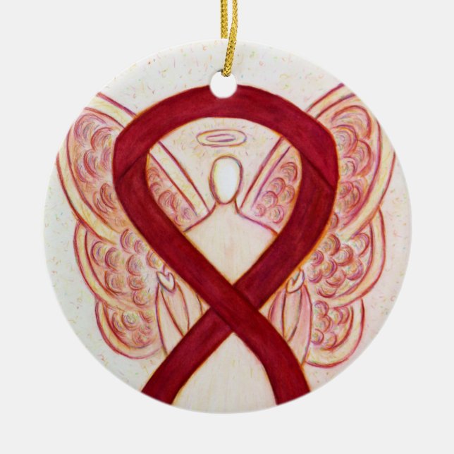 Burgundy Awareness Ribbon Angel Art Ornaments (Front)