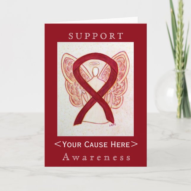 Burgundy Awareness Ribbon Angel Customised Card (Front)