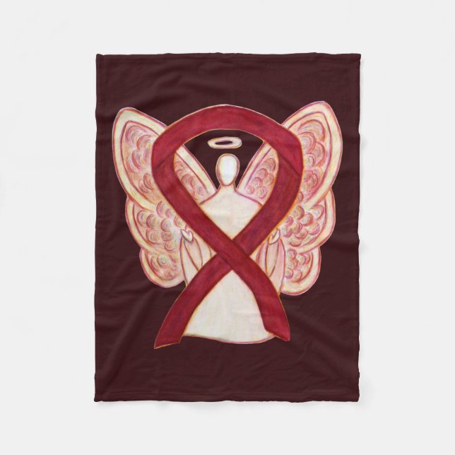 Burgundy Awareness Ribbon Angel Soft Blankets (Front)