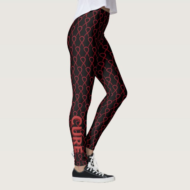 Burgundy Awareness Ribbon Art Custom Word Leggings (Right)