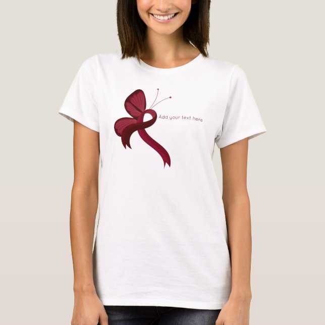 Burgundy Awareness Ribbon Butterfly T-Shirt (Front)