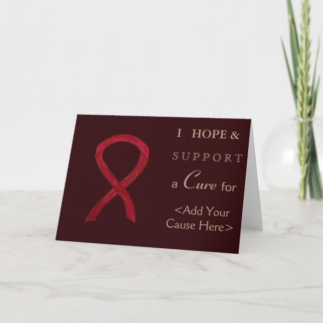 Burgundy Awareness Ribbon Custom Cause Note Cards (Front)