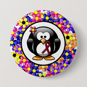 Burgundy Awareness Ribbon Penguin 7.5 Cm Round Badge
