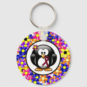 Burgundy Awareness Ribbon Penguin Key Ring
