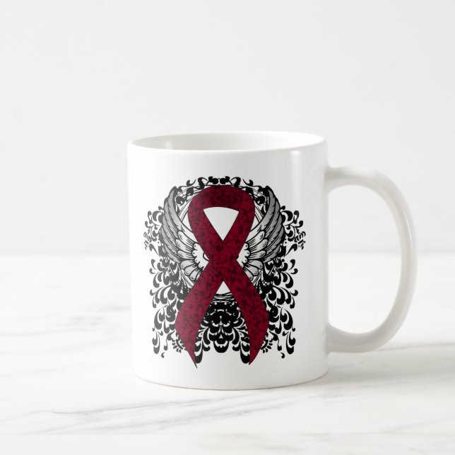 Burgundy Awareness  Ribbon with Wings Coffee Mug (Right)