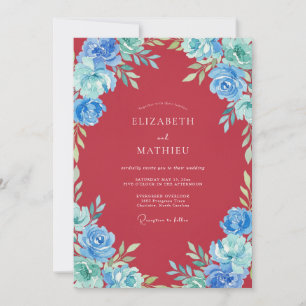 Burgundy Azure Blossom Wedding Invitation