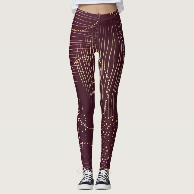Burgundy background, circle seamless pattern. leggings (Front)