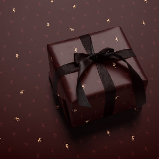 Burgundy ballerina and reindeer wrapping paper
