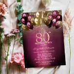 Burgundy Balloons Glitter 80th Birthday Invitation<br><div class="desc">A modern,  chic and glamourous invitation with an elegant gold tiara,  string lights,  and balloons.</div>