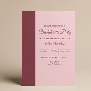 Burgundy Bar Minimalist Modern Bachelorette Party Invitation