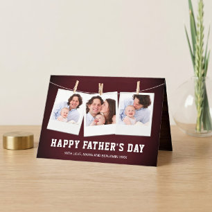 Burgundy Barn Wood 3 Photo Collage Father's Day Card