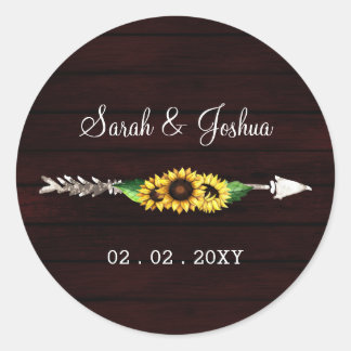 Burgundy barn wood floral sunflowers rustic  classic round sticker