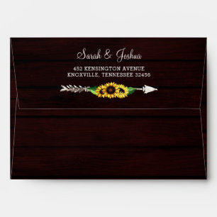 Burgundy barn wood floral sunflowers rustic envelope