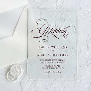 Burgundy Baroque Elegant Wedding Acrylic Invitations