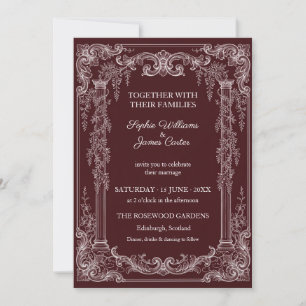 Burgundy Baroque Rococo Silver Ornate Invitation