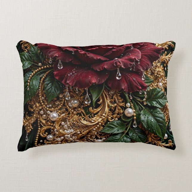 Burgundy Baroque Rose Pillow (Front)