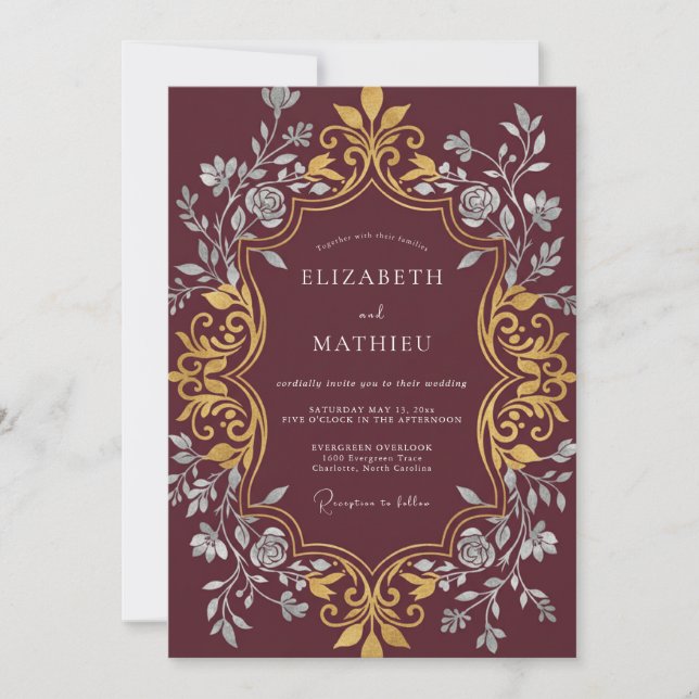 Burgundy Baroque Royal Wedding Invitation (Front)