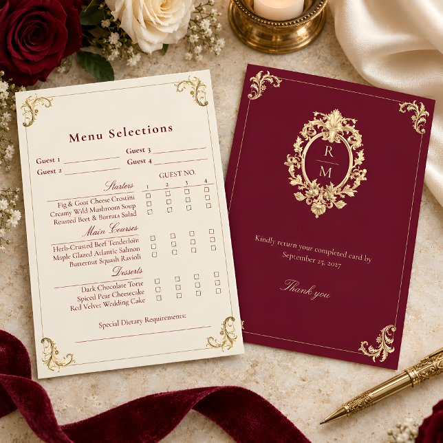 Burgundy Baroque Wedding Menu Selection Card (Creator Uploaded)
