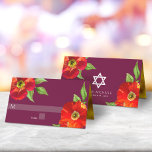 Burgundy Bat Mitzvah Bold Floral Watercolor Modern Place Card<br><div class="desc">No Bat Mitzvah party is complete without personalised place cards. Let your favourite Bat Mitzvah be proud, rejoice and celebrate her milestone at her perfectly coordinated party. This sophisticated, chic, stunning, floral watercolor with modern san serif type overlays a burgundy background. Faux gold foil lines the inside. Personalise the custom...</div>
