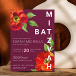 Burgundy Bat Mitzvah Floral Watercolor Bold Modern Invitation<br><div class="desc">Be proud, rejoice and showcase this milestone of your favourite Bat Mitzvah with this sophisticated, personalised invitation! A chic, stunning, floral watercolor with modern san serif type overlays a burgundy background. Personalise the custom text with your Bat Mitzvah’s name, date, and venue information. Guaranteed to add stylish fun to her...</div>