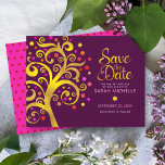 Burgundy Bat Mitzvah Gold Pink Foil Tree of Life Save The Date<br><div class="desc">Make sure all your friends and relatives will be able to celebrate your daughter’s milestone Bat Mitzvah! Send out this stunning, graphic faux gold foil tree with sparkly pink, orange, and red Star of David and dot “leaves” on a rich purple burgundy background, personalised “Save the Date” announcement card. A...</div>