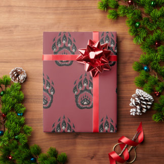 Burgundy Bear Paw Print Wrapping Paper