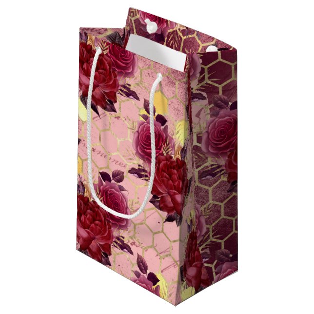 Burgundy Bee Series Design Seventeen Small Gift Bag (Front Angled)