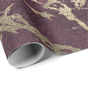 Burgundy Beetroot Foxier Gold Marble Shiny Glam Wrapping Paper