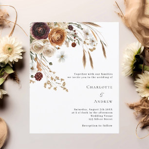 Burgundy beige pampas florals wedding invitation