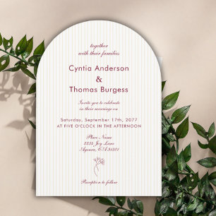 Burgundy Beige Striped Minimal Formal Wedding Arch Invitation