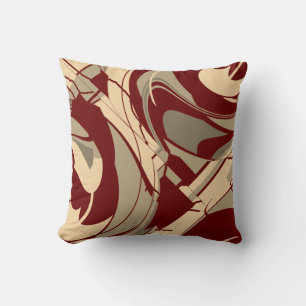 Burgundy Beige Taupe Flowing Floral Art Design Cushion