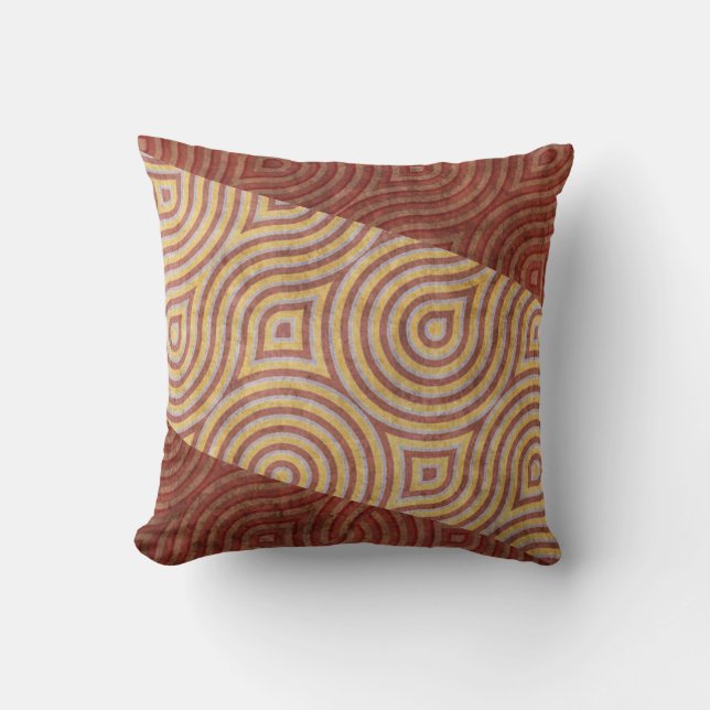 Burgundy Beige Wavy Line Diagonals Cushion (Front)
