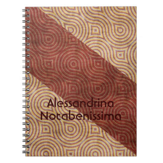 Burgundy Beige Wavy Line Diagonals Customisable Notebook