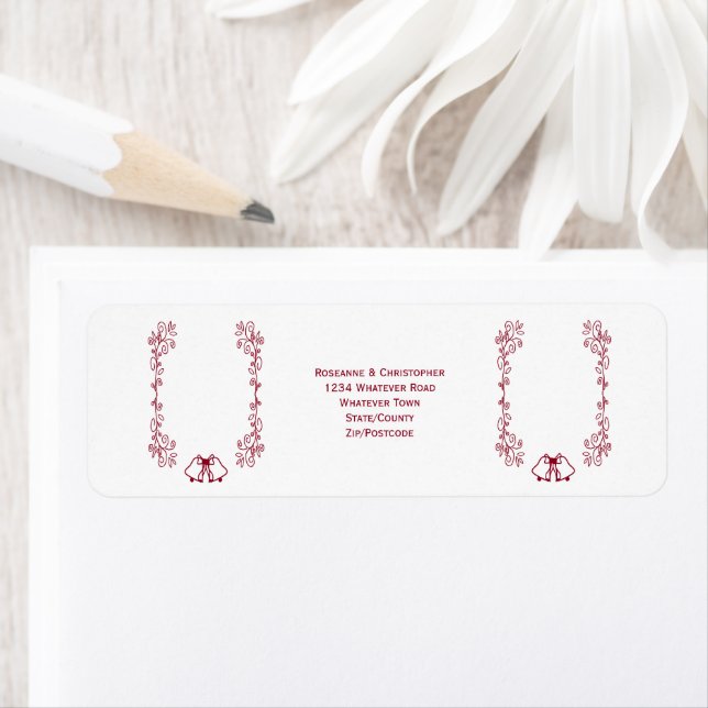 Burgundy Bells Scrollwork Wedding Return Address (Insitu)