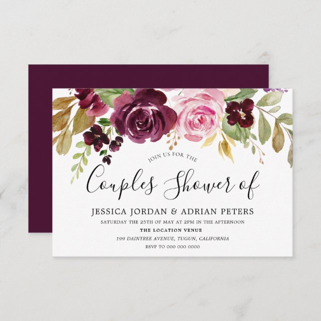 Burgundy Berry All Seasons Couples Shower Invitation (Front/Back)